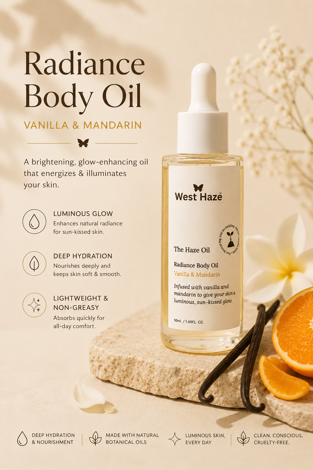Vanilla & Mandarin Body Oil | Radiance Body Oil (50 ml)
